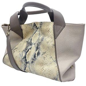 Gigi New York Pebbled Leather Snakeskin Tote Crossbody Shoulder Bag Cream Beige